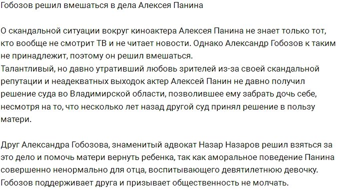 Гобозов намерен вмешаться в дело Алексея Панина?
