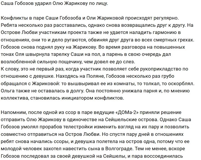 Александр Гобозов пустил в ход кулаки